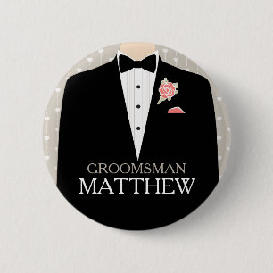 Macaron Rond 5 Cm Groomsman tuxedo nommé mariage pin bouton