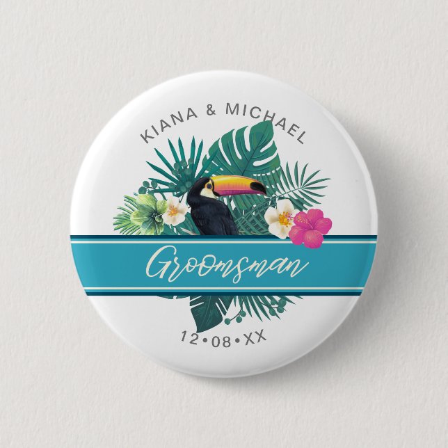 Macaron Rond 5 Cm Groomsmane tropical aquarelle ID577 (Devant)