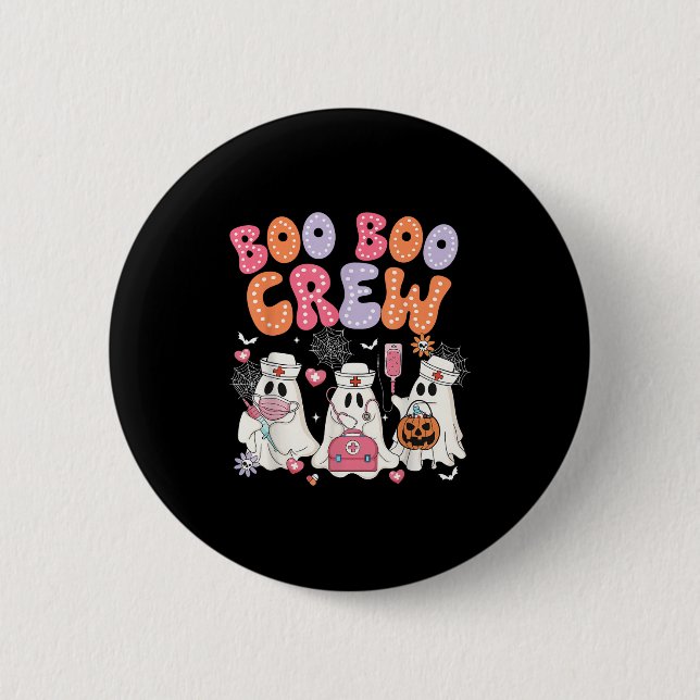 Macaron Rond 5 Cm Groovy Boo Boo Crew Nurse Funny Ghost Halloween Te (Devant)