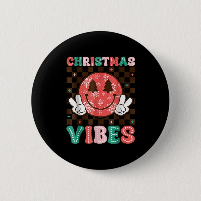 Macaron Rond 5 Cm Groovy Christmas Vibes Happy Smile Face Xmas Holid (Devant)