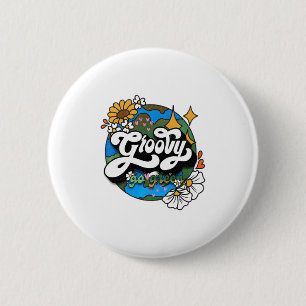 Macaron Rond 5 Cm Groovy Go Green Jour de la Terre Recycler Rétro Bo