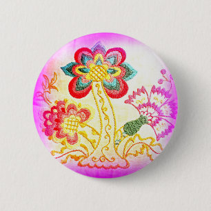 Macaron Rond 5 Cm groovy hippie-style pink palm tree button