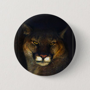 Macaron Rond 5 Cm Gros Chat Cougar Mountain Lion Art Design