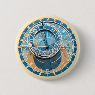 Macaron Rond 5 Cm Gros plan sur l'horloge astronomique de Prague, R.