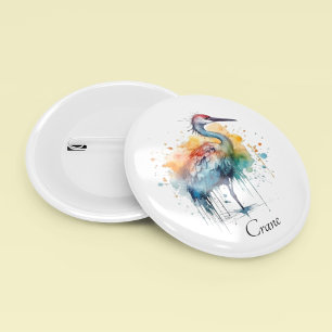 Macaron Rond 5 Cm Grue gracieuse : Aquarelle, coutume