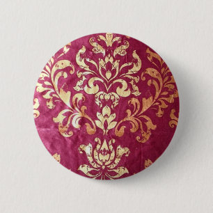 Macaron Rond 5 Cm grunge floral Victorian Gold Bourgogne