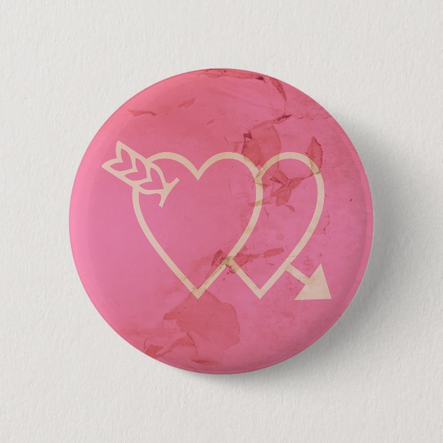 Macaron Rond 5 Cm Grunge Hearts et Flèche Vert - Rose (Devant)