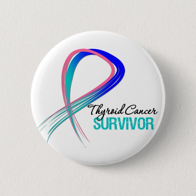 Macaron Rond 5 Cm Grunge Ribbon Thyroid Cancer Survivant (Devant)