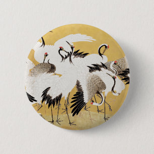 Macaron Rond 5 Cm Grupe de grues japonaises Vintage Oiseau Riche Cla