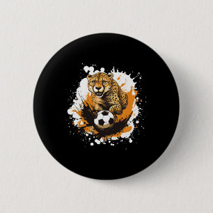 Macaron Rond 5 Cm Guépard jouant au football animal drôle 