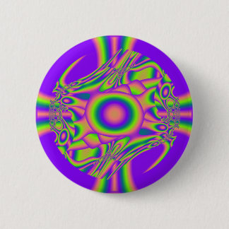 Macaron Rond 5 Cm Guerre fractale violet vert psychédélique