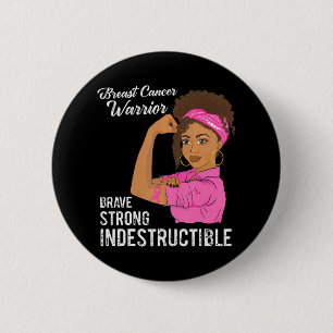 Macaron Rond 5 Cm Guerrier du cancer du sein rose indestructible