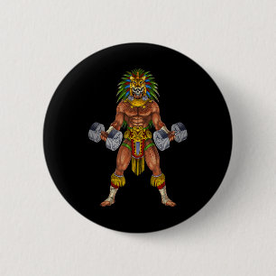 Macaron Rond 5 Cm Guerrier Jaguar Aztèque Musculation Gymnastique Ha