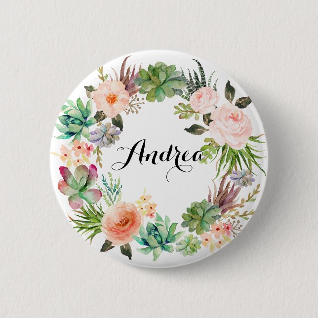 Macaron Rond 5 Cm Guirlande florale de Succulents de Boho (Devant)
