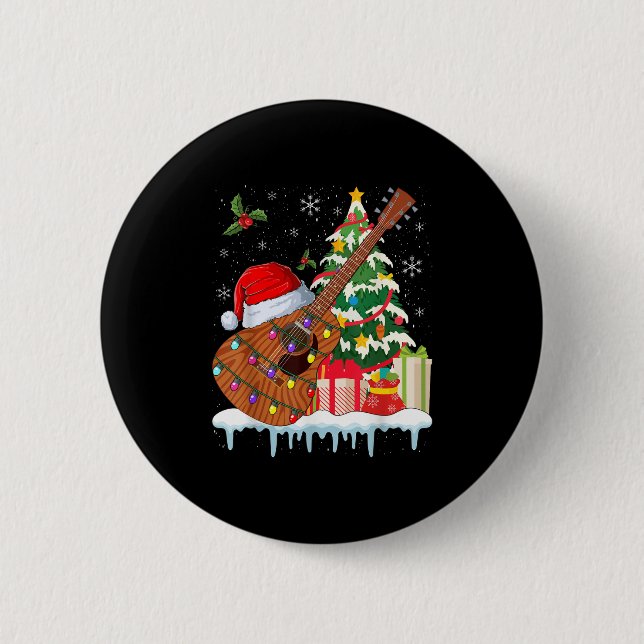 Macaron Rond 5 Cm Guitar Santa Hat Christmas Musicians Guitars  (Devant)