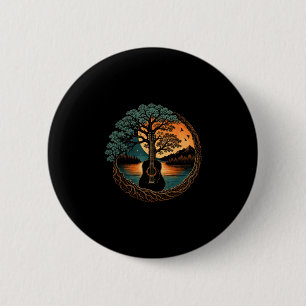 Macaron Rond 5 Cm Guitare acoustique arbre au bord du lac musique na