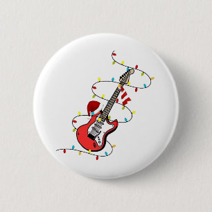 Macaron Rond 5 Cm Guitare électrique Santa Claus Musique Noël Amant