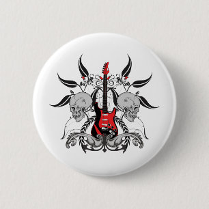 Macaron Rond 5 Cm Guitare grunge et crâne