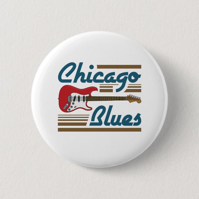 Macaron Rond 5 Cm Guitare musicienne de Chicago Blues (Devant)