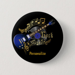 Macaron Rond 5 Cm Guitare rock - Bleu