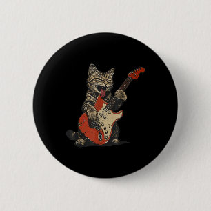 Macaron Rond 5 Cm Guitare Rock Et Roll Chat Vintage Rock Guitariste 