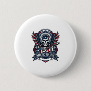 Macaron Rond 5 Cm Guitariste de la Liberté Patriotique Crâne Musique