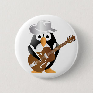 Macaron Rond 5 Cm Guitariste pingouin