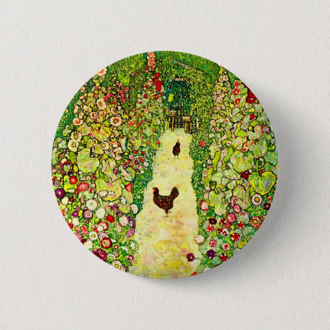 Macaron Rond 5 Cm Gustav Klimt Garden with Chickens (Devant)