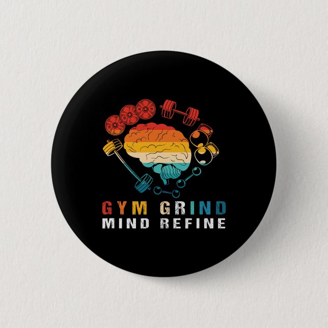 Macaron Rond 5 Cm Gym Grind Mind Refined Bodybuilding Retro Gym Rat  (Devant)
