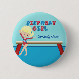 Macaron Rond 5 Cm Gymnastique personnalisée Blonde Fille fête d'anni