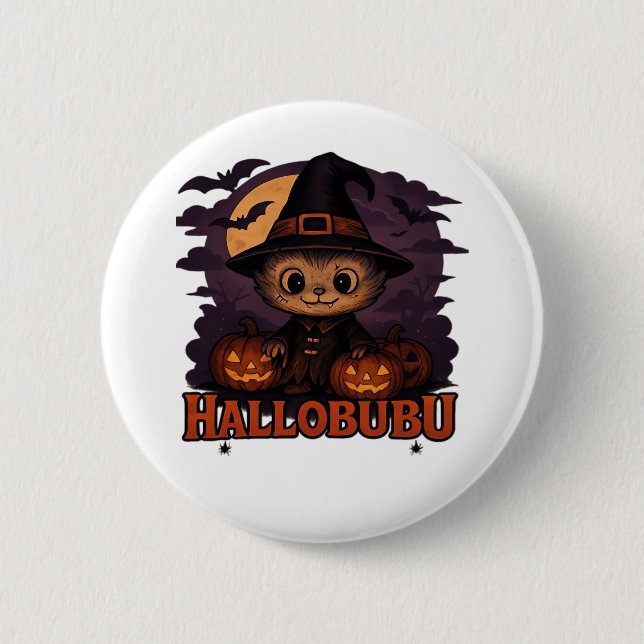 Macaron Rond 5 Cm Hallobubu Halloween mignonne et Éffrayante sorcièr (Devant)