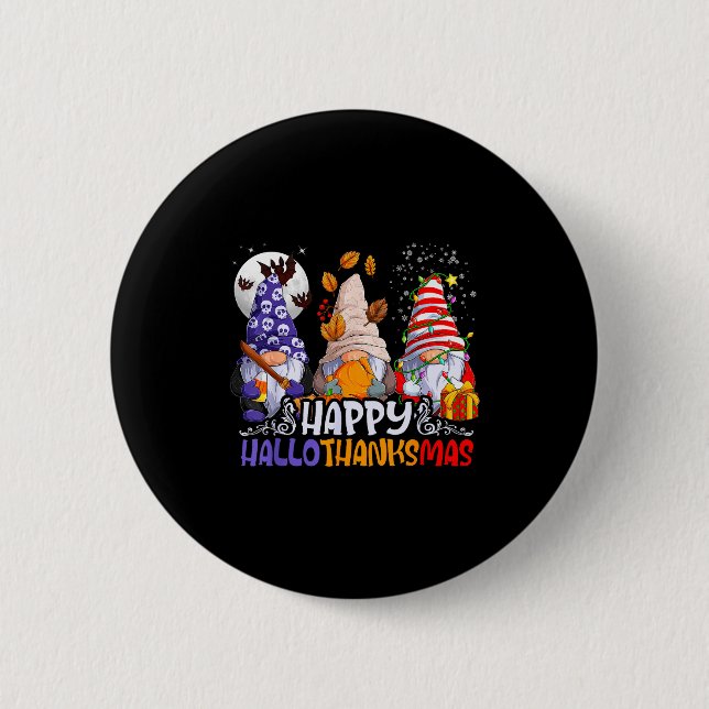 Macaron Rond 5 Cm Hallothanksmas Gnomes Halloween Thanksgiving Chris (Devant)