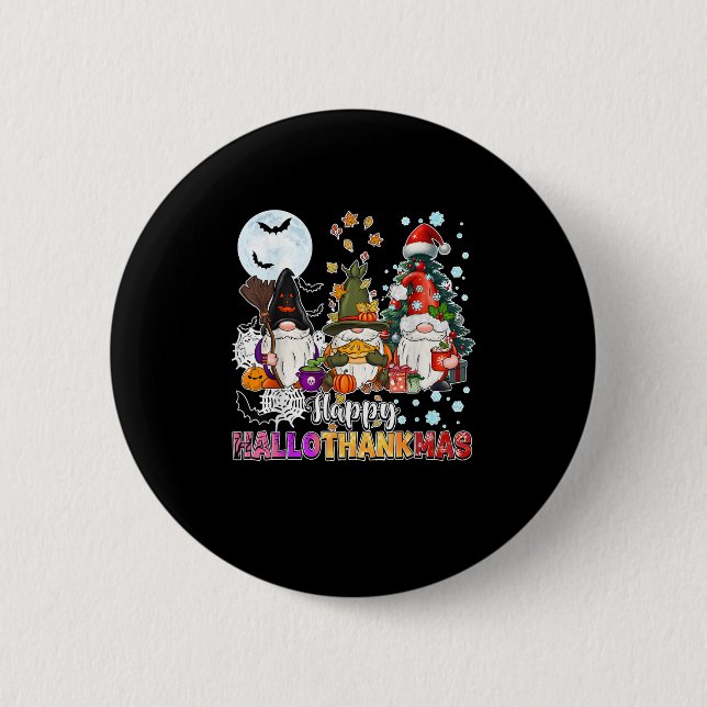Macaron Rond 5 Cm Hallothanksmas heureux Gnomes Lover Drôle Hallowee (Devant)