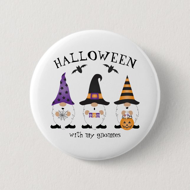 Macaron Rond 5 Cm Halloween Avec Mes Gnomes Violet Orange (Devant)