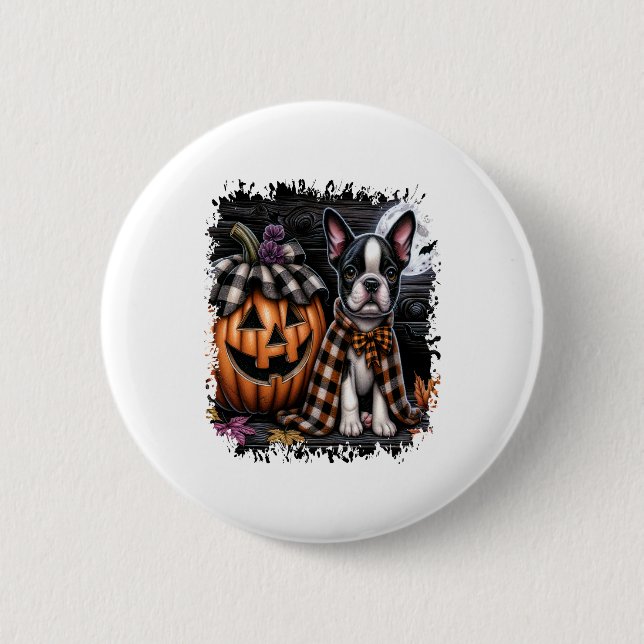 Macaron Rond 5 Cm Halloween Boston Terrier Dog (Devant)