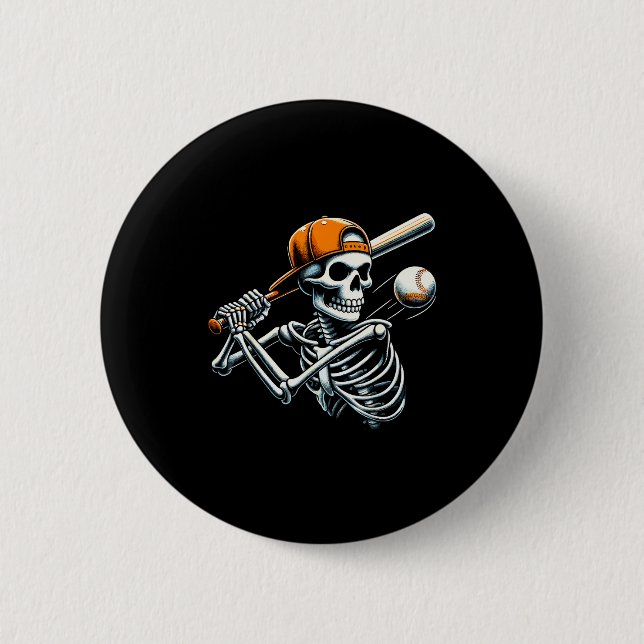 Macaron Rond 5 Cm Halloween Boys Batting Skeleton Baseball  (Devant)