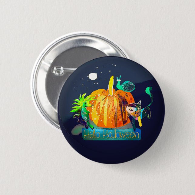Macaron Rond 5 Cm Halloween Button — Pumpkin Whispers & Animals (Devant & derrière)