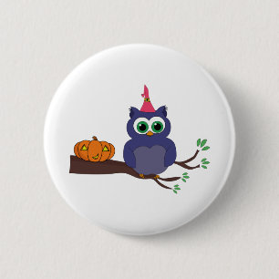 Macaron Rond 5 Cm Halloween Cute Owl et un Citrouille