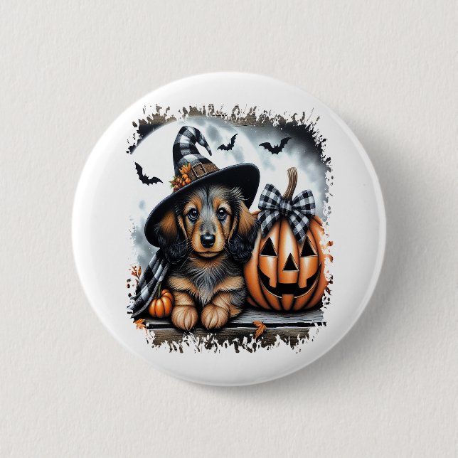 Macaron Rond 5 Cm Halloween Dachshund Chien (Devant)