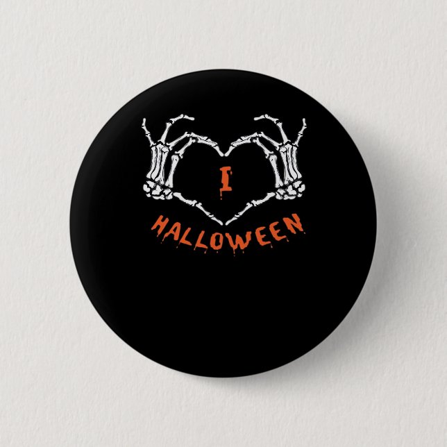 Macaron Rond 5 Cm Halloween de Slogan. Geste Cardiaque En Squelette (Devant)
