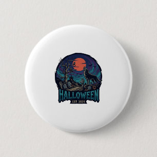 Macaron Rond 5 Cm Halloween Est Hurlement Loup Lune Rouge Main Zombi
