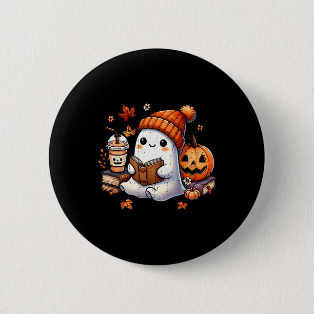 Macaron Rond 5 Cm Halloween Ghost Lecture Livre Lote Ghost Cof (Devant)