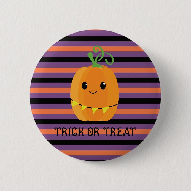 Macaron Rond 5 Cm Halloween Kawaii Citrouille rayé (Devant)
