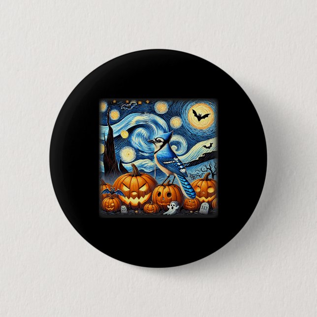 Macaron Rond 5 Cm Halloween Night Blue Jay (Devant)
