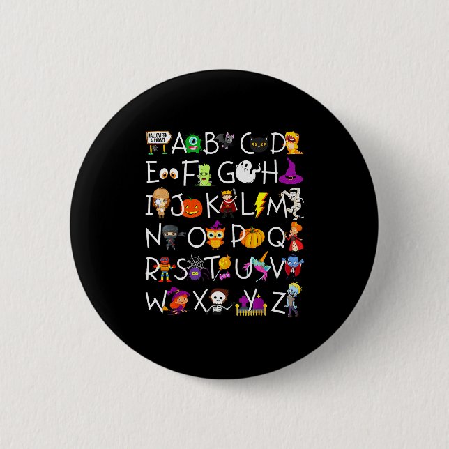 Macaron Rond 5 Cm Halloween Nursery Teacher Shirt, Halloween Alphabe (Devant)