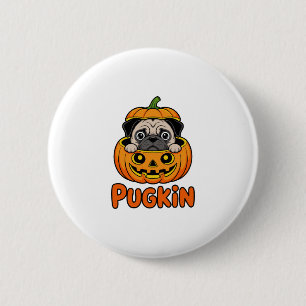 Macaron Rond 5 Cm Halloween Pugkin, chien Citrouille Carlin