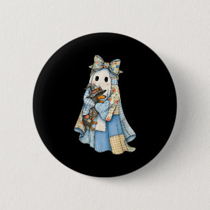 Macaron Rond 5 Cm Halloween Rétro Fantôme de Jean Bleu Teckel Drôle