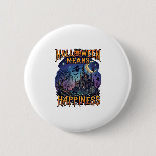 Macaron Rond 5 Cm Halloween signifie bonheur château hanté sorcière