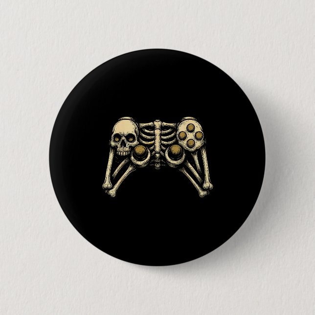 Macaron Rond 5 Cm Halloween Skeleton Gamer Gaming Controller Costume (Devant)