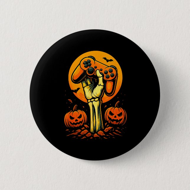 Macaron Rond 5 Cm Halloween Skeleton Gamer Video Gaming Controller B (Devant)